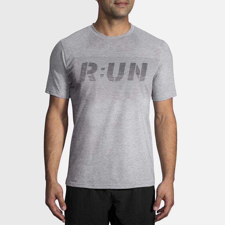 Brooks Distance Graphic Israel - Men's Short Sleeve Running Shirt - Grey (02391-UFNJ)